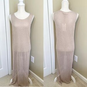 Moon & Madison XL Dress Knit Sleeveless Beige Full Length Slits Beach Vacation